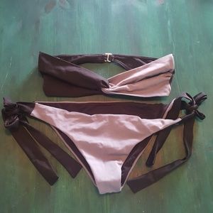 DAR BE DAR BLACK GRAY TWIST BANDEAU BIKINI M